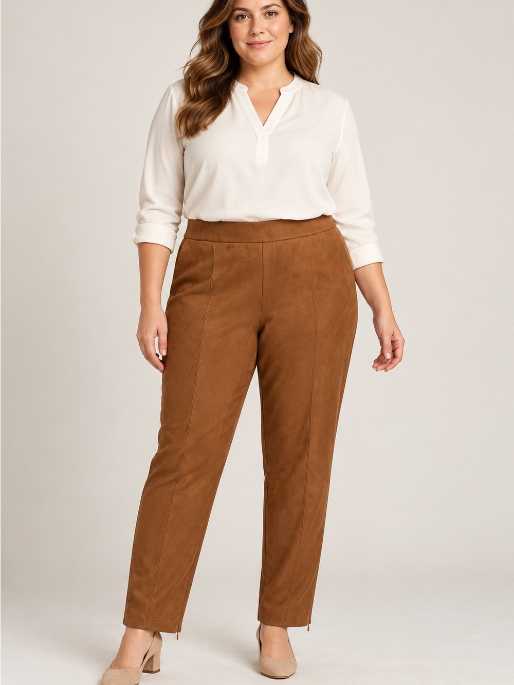 Preston & York Chestnut Faux-Suede Straight-Leg Pants